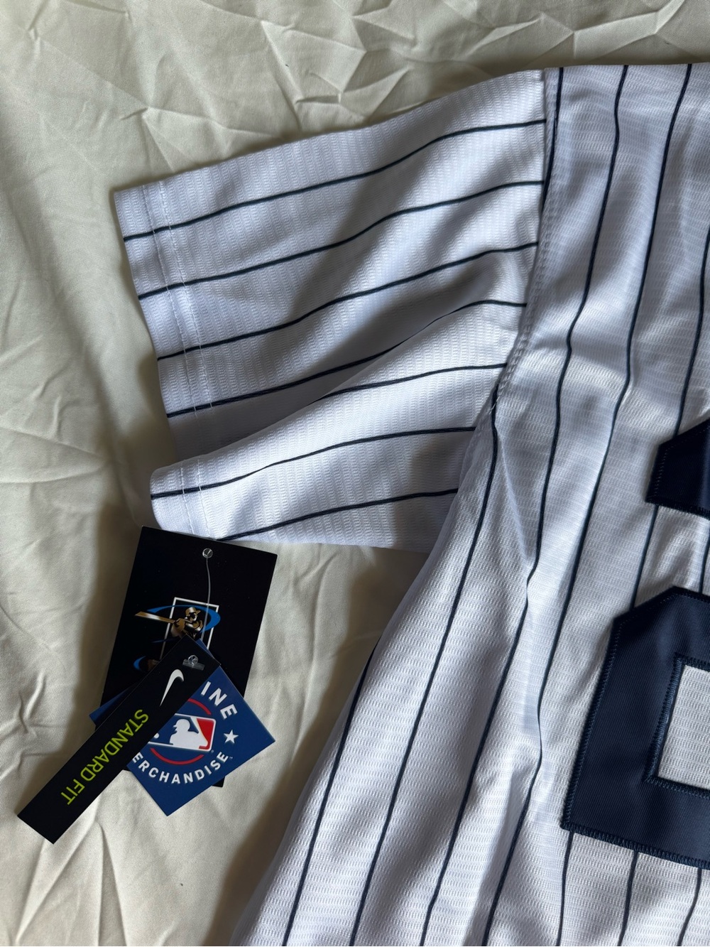 Nike New York Yankees White Pinstripe Jersey with Navy Logo - Picture 6 of 6